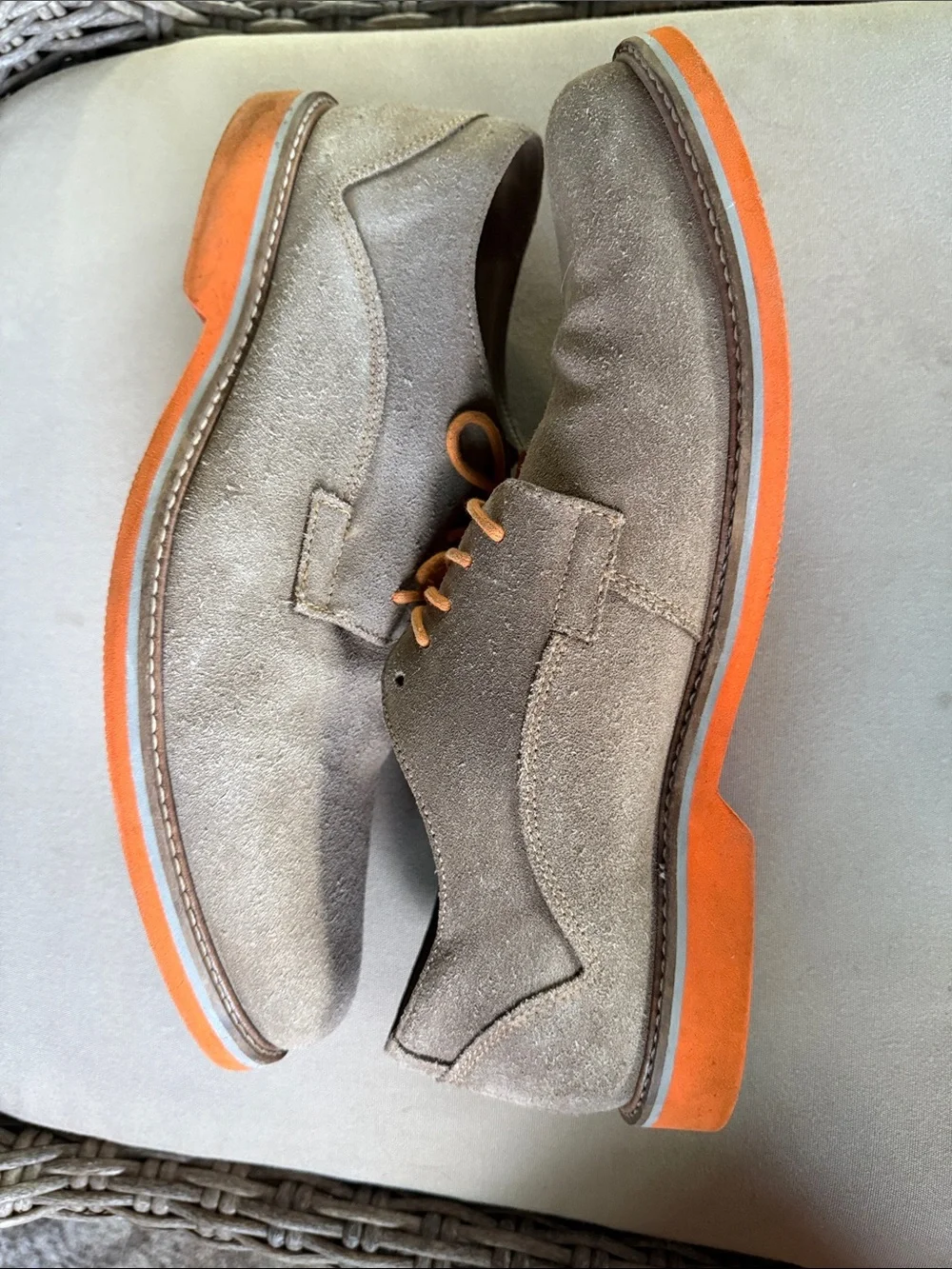 1901 Nordstrom Mens Tan Suede Oxford with Orange Laces